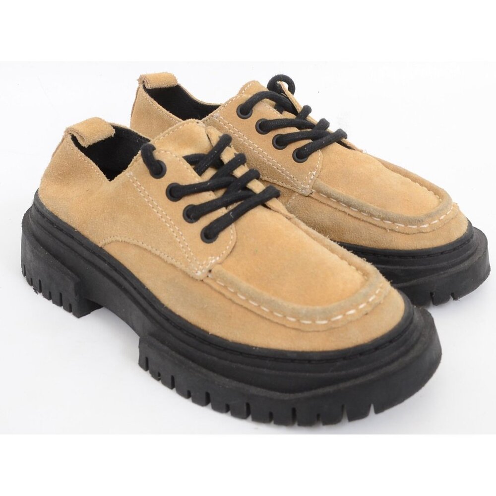 ZARA Big Kids Size 4 (Womens 5.5-6) Suede Chunky Lug Sole Oxford Derby Shoes